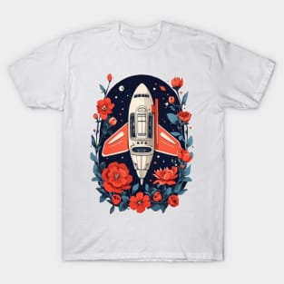 Floral Space Ship by Akbaly T-Shirt